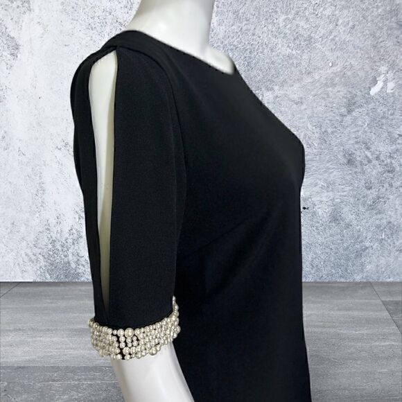 Karl Lagerfeld Black Sheath Open Sleeve Pearl Detail Dress - Picture 4 of 11